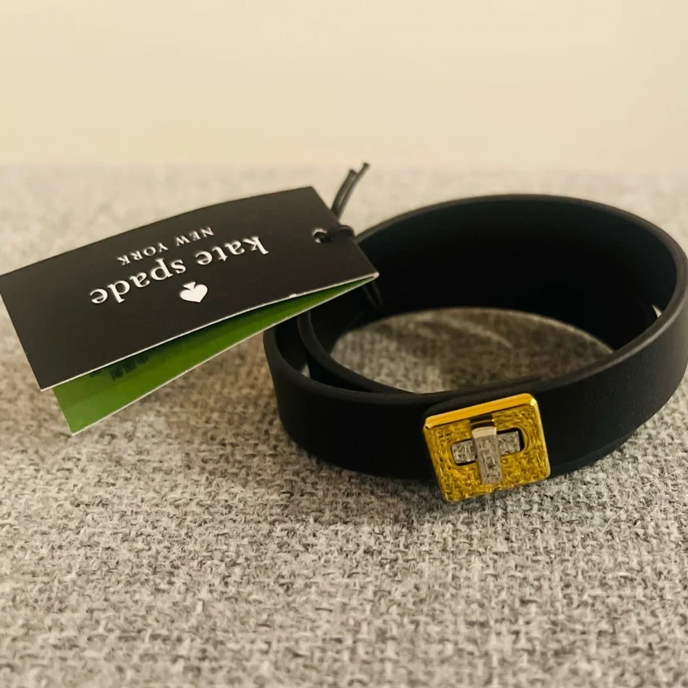 kate spade black leather wrap bracelet with gold & silver accent - Picture 3 of 10